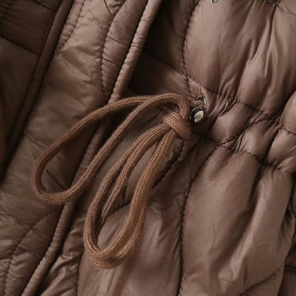 Women's Winter Thicken Puffer Coat Warm Drawstring Long Sleeve Zipper Jacket with Hood