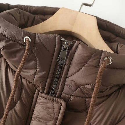 Women's Winter Thicken Puffer Coat Warm Drawstring Long Sleeve Zipper Jacket with Hood