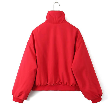 Women's Winter Jacket Stand Collar Long Sleeve Warm Padded Zipper Coats