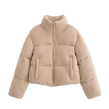Womens Cropped Jacket Full Zip Quilted Warm Winter Padded Coat Outerwear