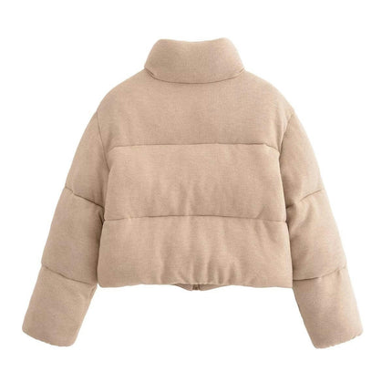 Womens Cropped Jacket Full Zip Quilted Warm Winter Padded Coat Outerwear