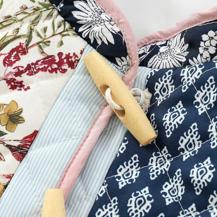 Women's Cropped Floral Quilted Jacket Lightweight Long Sleeve Button Down Padded Coat