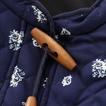 Women's Cropped Button Down Jacket Lightweight Floral Print Long Sleeve Padded Quilted Coat