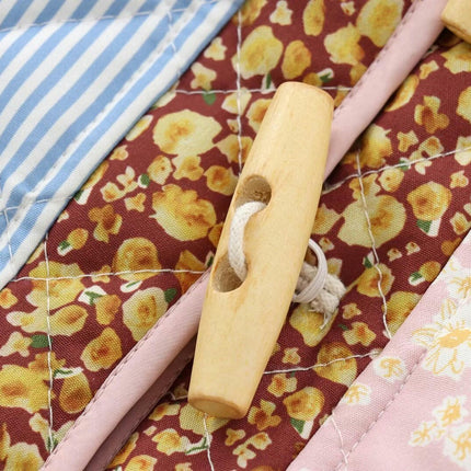 Women Cropped Button Down Quilted Jacket Floral Print Lightweight Padded Coat