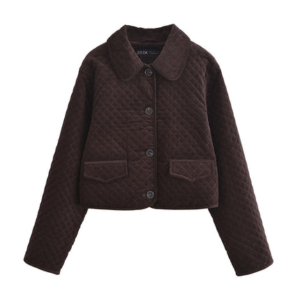 Women's Winter Casual Corduroy Jackets Long Sleeve Button Down Lapel Outerwear Cropped Coats