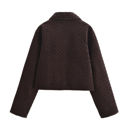 Women's Winter Casual Corduroy Jackets Long Sleeve Button Down Lapel Outerwear Cropped Coats