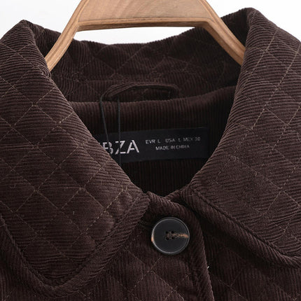 Women's Winter Casual Corduroy Jackets Long Sleeve Button Down Lapel Outerwear Cropped Coats