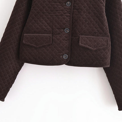 Women's Winter Casual Corduroy Jackets Long Sleeve Button Down Lapel Outerwear Cropped Coats