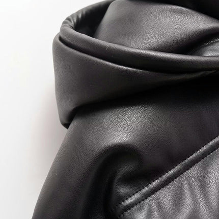 Women's Cropped Faux Leather Puffer Jackets Winter Hooded Zip Up Quilted Padded Coat