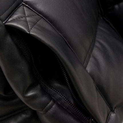 Women's Cropped Faux Leather Puffer Jackets Winter Hooded Zip Up Quilted Padded Coat