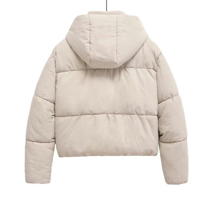 Women's Cropped Hooded Puffer Jacket Zip Up Winter Quilted Warm Short Outerwear