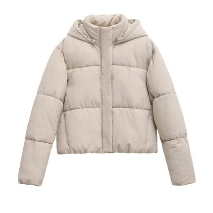 Women's Cropped Hooded Puffer Jacket Zip Up Winter Quilted Warm Short Outerwear