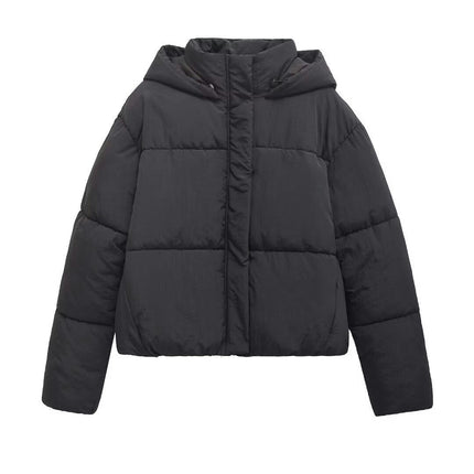 Women's Cropped Hooded Puffer Jacket Zip Up Winter Quilted Warm Short Outerwear