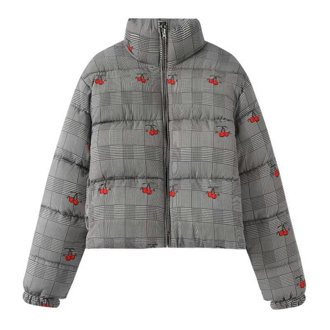 Women' s Cropped Puffer Jacket Padded Long Sleeve Winter Warm Zip Up Outerwear