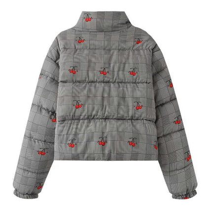 Women' s Cropped Puffer Jacket Padded Long Sleeve Winter Warm Zip Up Outerwear