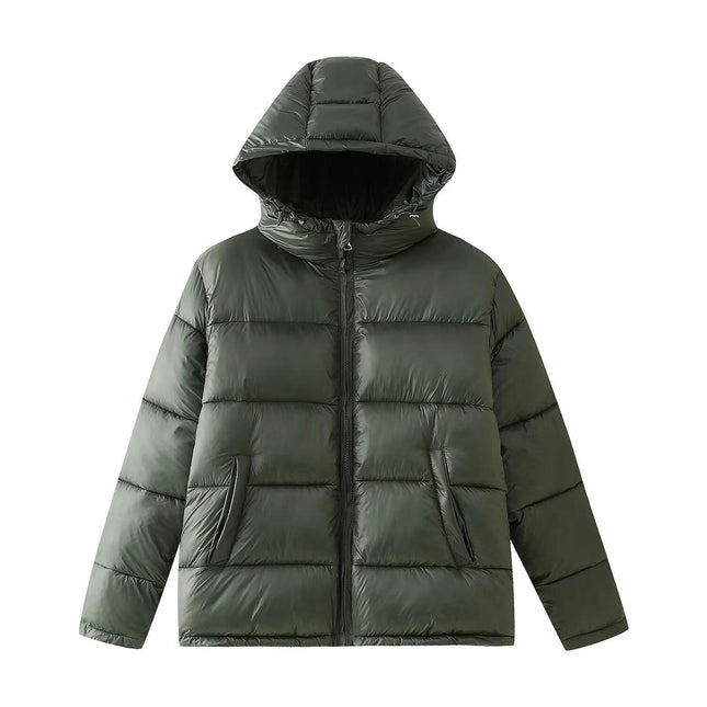 Womens Quilted Winter Coat Hooded Zip Up Puffer Jacket Outerwear
