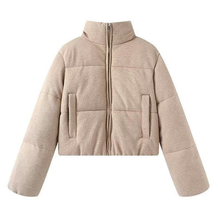 Women's Cropped Knit Puffer Jacket Zip Up Winter Quilted Warm Short Outerwear
