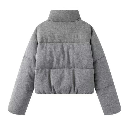 Women's Cropped Knit Puffer Jacket Zip Up Winter Quilted Warm Short Outerwear