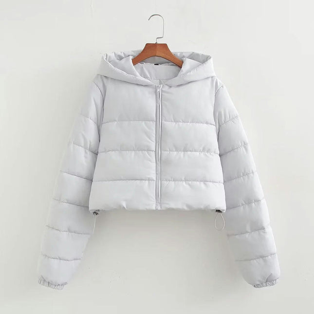 Women's Cropped Puffer Jackets Warm Winter Hooded Quilted Zipped Short Coat