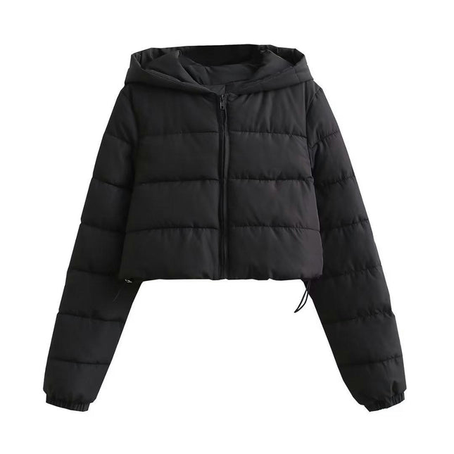Women's Cropped Puffer Jackets Warm Winter Hooded Quilted Zipped Short Coat