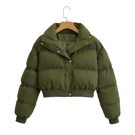 Women's Cropped Puffer Jacket Lightweight Quilted Long Sleeve Zipper Winter Outerwear Coat