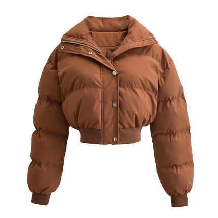 Women's Cropped Puffer Jacket Lightweight Quilted Long Sleeve Zipper Winter Outerwear Coat