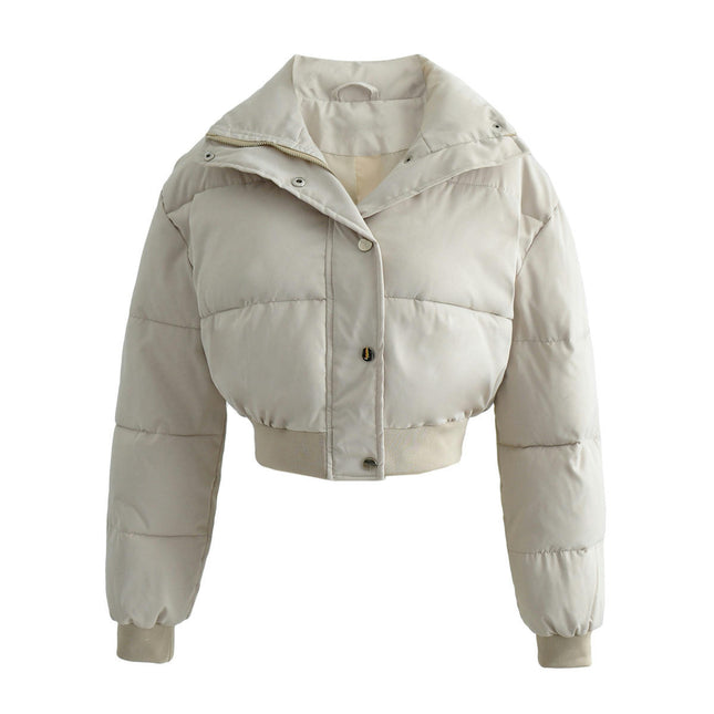 Women's Cropped Puffer Jacket Lightweight Quilted Long Sleeve Zipper Winter Outerwear Coat