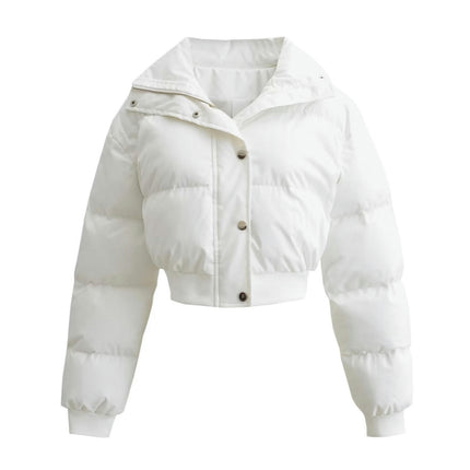 Women's Cropped Puffer Jacket Lightweight Quilted Long Sleeve Zipper Winter Outerwear Coat