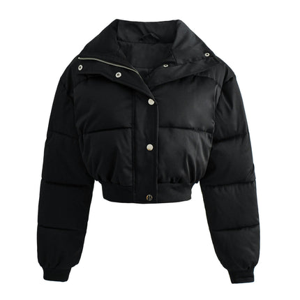 Women's Cropped Puffer Jacket Lightweight Quilted Long Sleeve Zipper Winter Outerwear Coat
