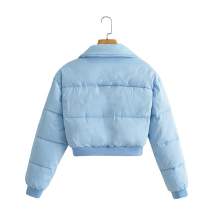 Women's Cropped Puffer Jacket Lightweight Quilted Long Sleeve Zipper Winter Outerwear Coat
