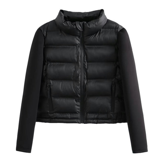 Women' s Cropped Quilted Puffer Jacket Patchwork Long Sleeve Zipper Outerwear Coats