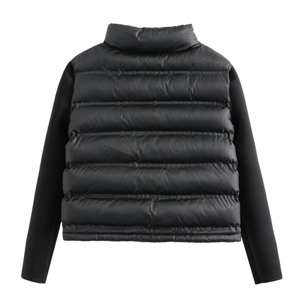 Women' s Cropped Quilted Puffer Jacket Patchwork Long Sleeve Zipper Outerwear Coats