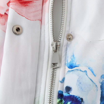 Women's Lightweight Floral Print Quilted Jacket Long Sleeve Padded Button Down Outwear Coat