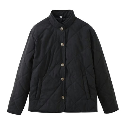 Women's Winter Stand Collar Button Down Quilted Jacket Baggy Padded Coats
