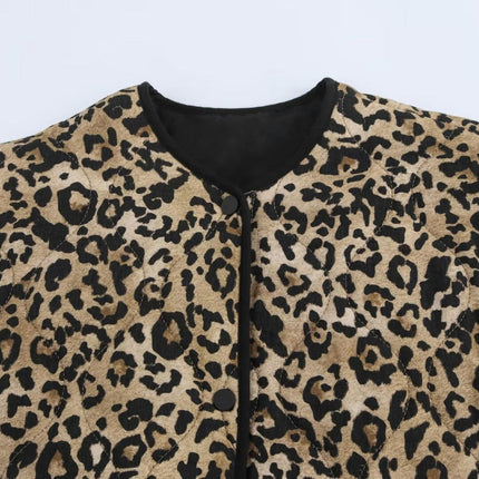 Women's Lightweight Leopard Print Long Sleeve Jacket Padded Quilted Button Down Coat