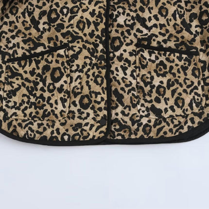 Women's Lightweight Leopard Print Long Sleeve Jacket Padded Quilted Button Down Coat