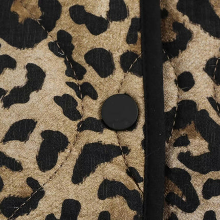 Women's Lightweight Leopard Print Long Sleeve Jacket Padded Quilted Button Down Coat