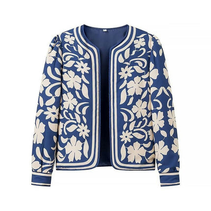 Lightweight Jackets for Women Floral Print Open Front Padded Cardigan Outwear