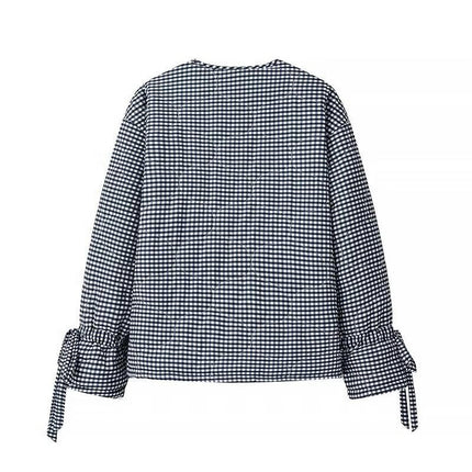 Womens Quilted Jacket Plaid Print Lightweight Coat Button Down Short Padded Outwear