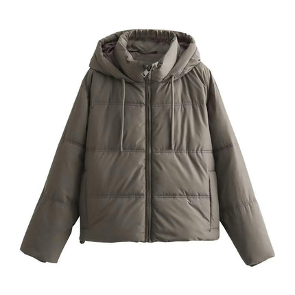 Women's Cropped Puffer Jacket Hooded Zip Up Quilted Short Padded Coat Winter Warm Outwear