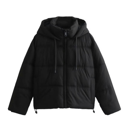 Women's Cropped Puffer Jacket Hooded Zip Up Quilted Short Padded Coat Winter Warm Outwear