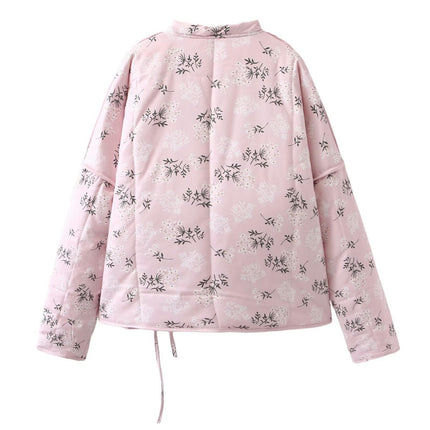 Women's Long Sleeve Quilted Jacket Floral Printed Lightweight Open Front Padded Coats