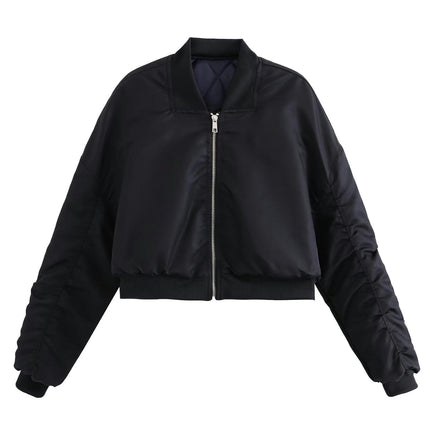 Women Bomber Jacket Zip Up Long Sleeve Casual Coat with Pockets
