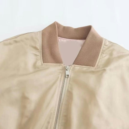 Women Bomber Jacket Zip Up Long Sleeve Casual Coat with Pockets
