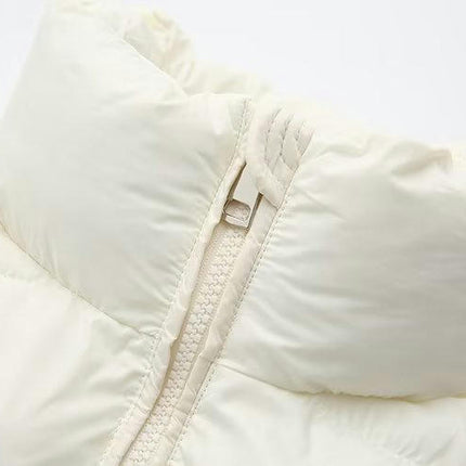 Women's Winter Cropped Puffer Jacket Long Sleeve Stand Collar Zip-Up Short Coat