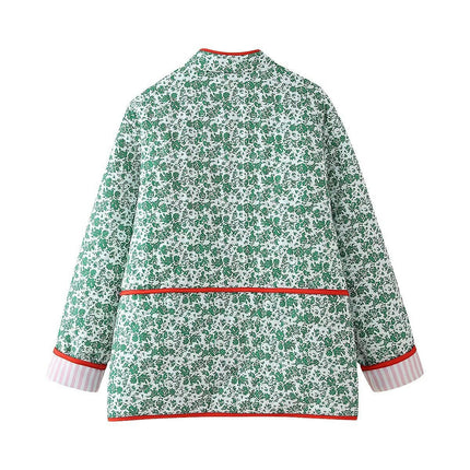 Women's Floral Print Jacket Floral Printed Lightweight Button Down Padded Quilted Coat