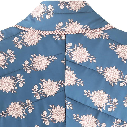 Women's Cropped Quilted Jacket Vintage Floral Print Open Front Cardigans Coats