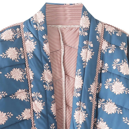 Women's Cropped Quilted Jacket Vintage Floral Print Open Front Cardigans Coats
