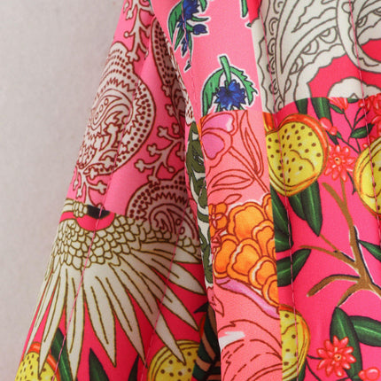 Womens Floral Printed Trendy Quilted Jacket Lightweight Button Up Long Sleeve Coat