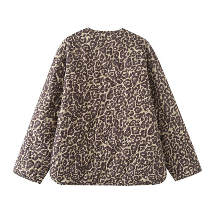 Women's Quilted Lightweight Jackets Leopard print Winter Coats Zip Up Outerwear